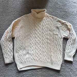 Vtg Talbot Cream Turtleneck Cable knit Sweater